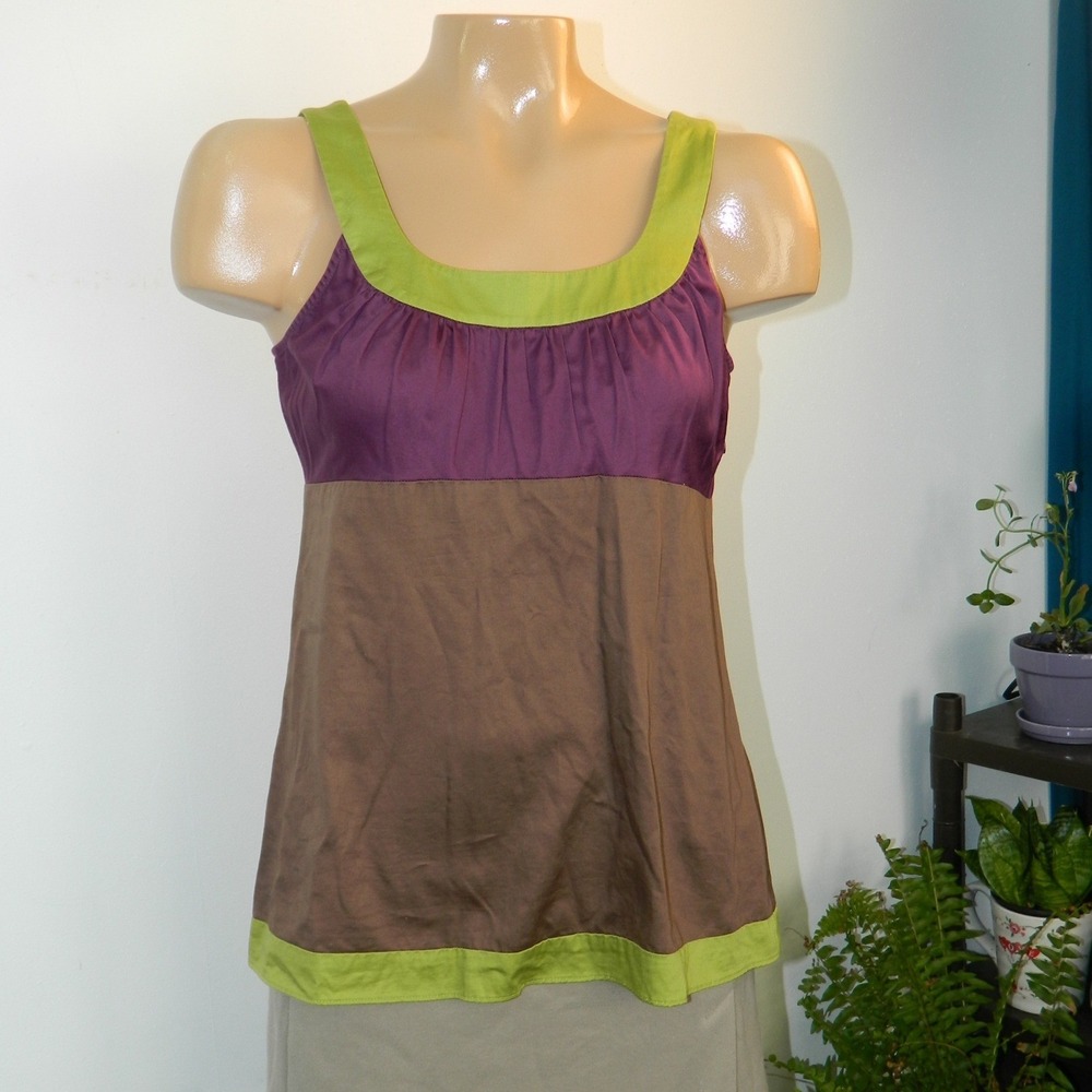Boden Colorblock Tank Top Women 00 XS Purple Brown Green Scoop Neck Sleeveless